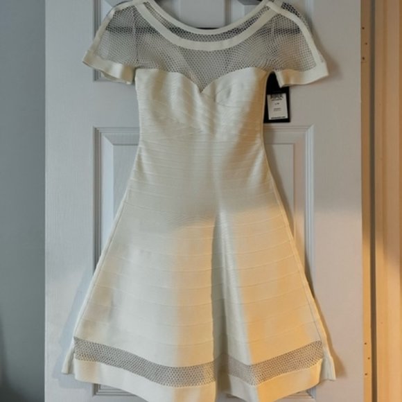 Herve Leger Agyness Mesh-Inset A-Line Dress Size XS